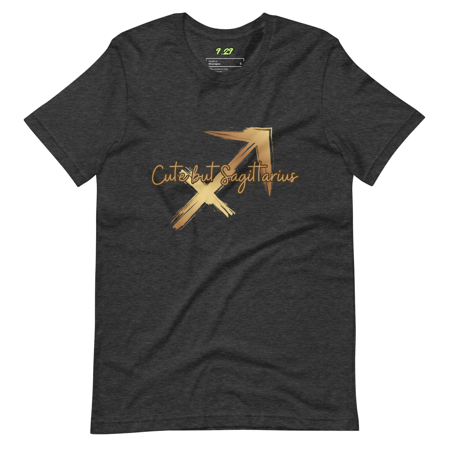 Dark grey heather t-shirt with "Sagittarius" Original Nine-29 Design