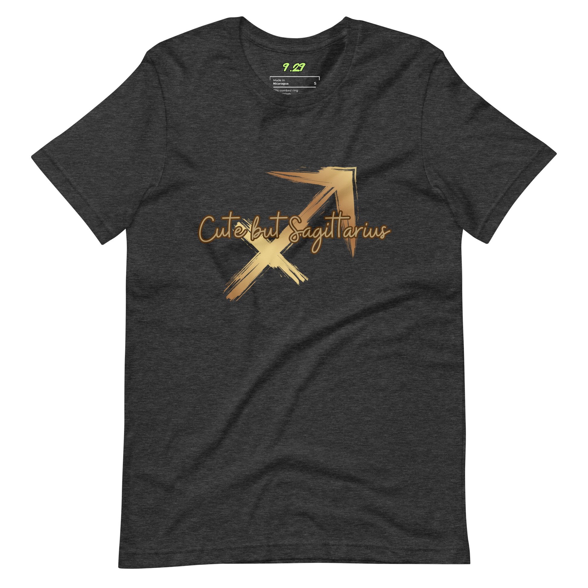 Dark grey heather t-shirt with "Sagittarius" Original Nine-29 Design