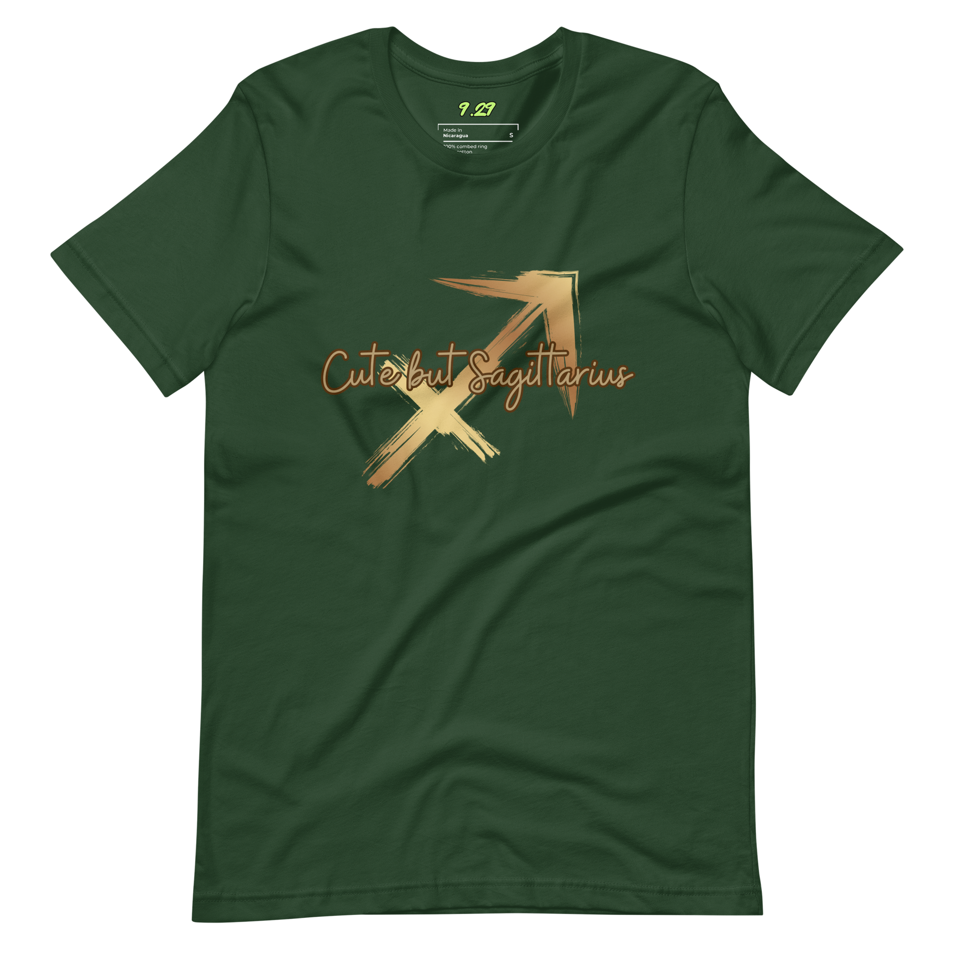 Forest green t-shirt with "Sagittarius" Original Nine-29 Design