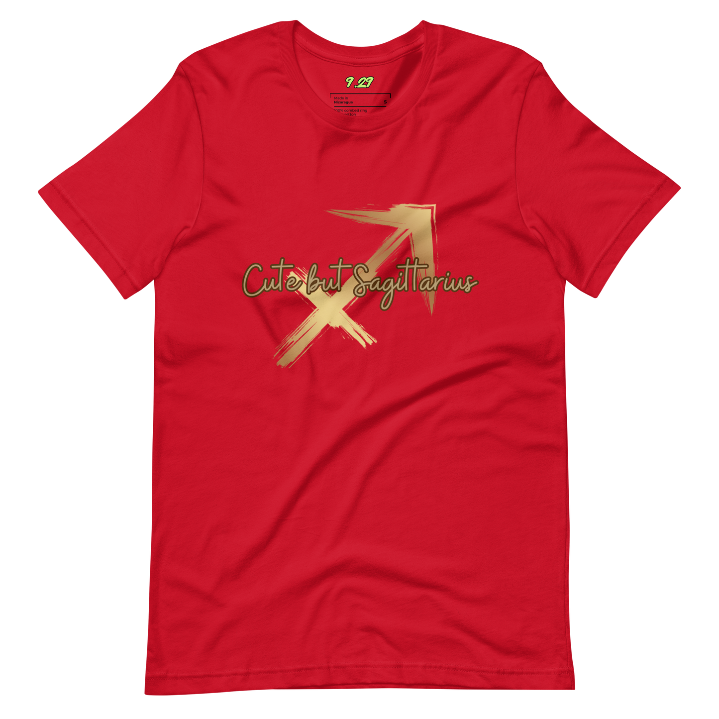 Red t-shirt with "Sagittarius" Original Nine-29 Design