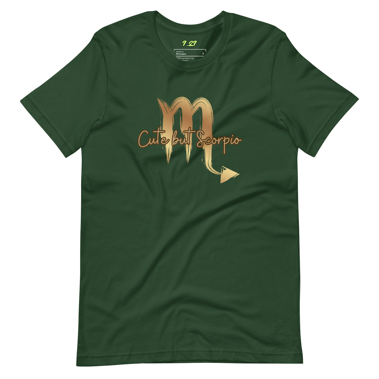 Forest green t-shirt with "Scorpio" Original Nine-29 Design