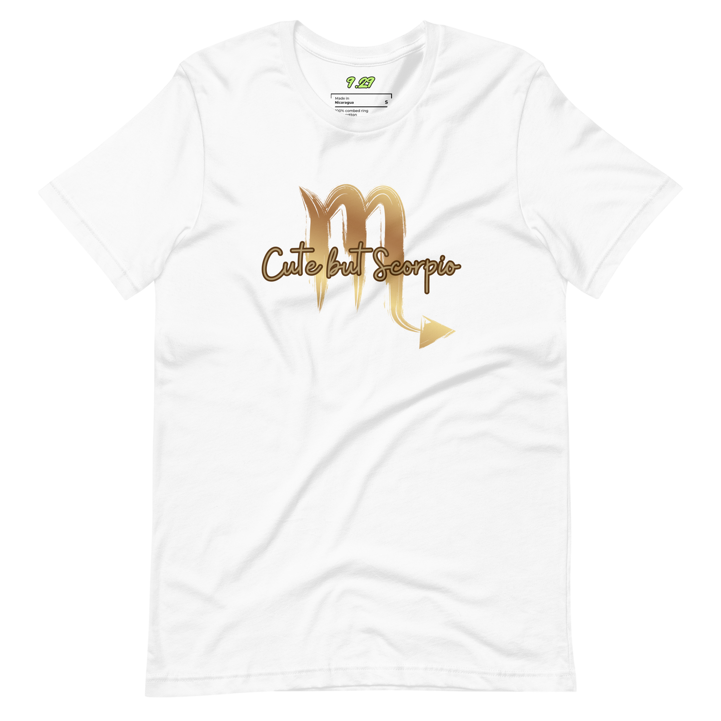 White t-shirt with "Scorpio" Original Nine-29 Design