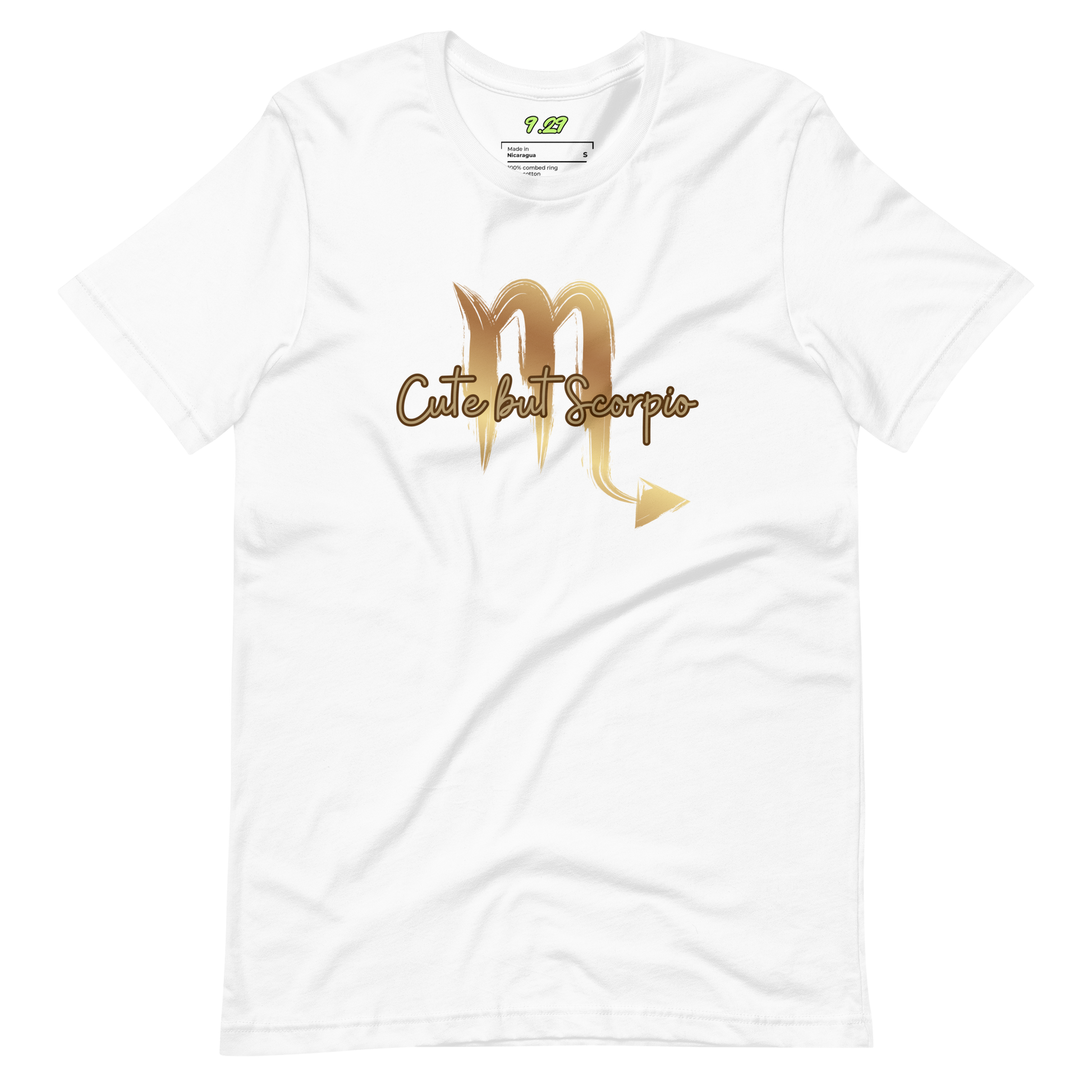 White t-shirt with "Scorpio" Original Nine-29 Design