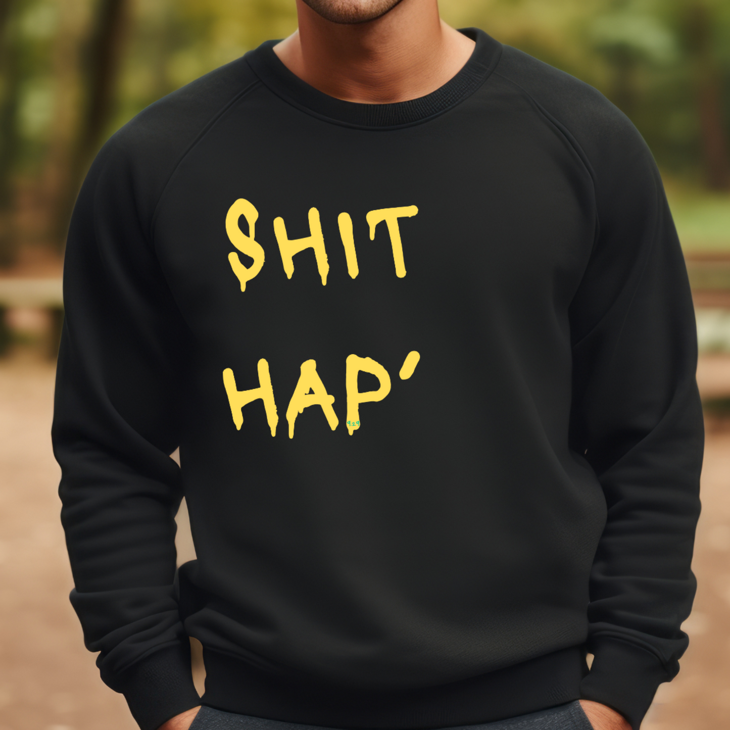 Male model wearing Black sweatshirt with "This Hap" Original Nine-29 Design