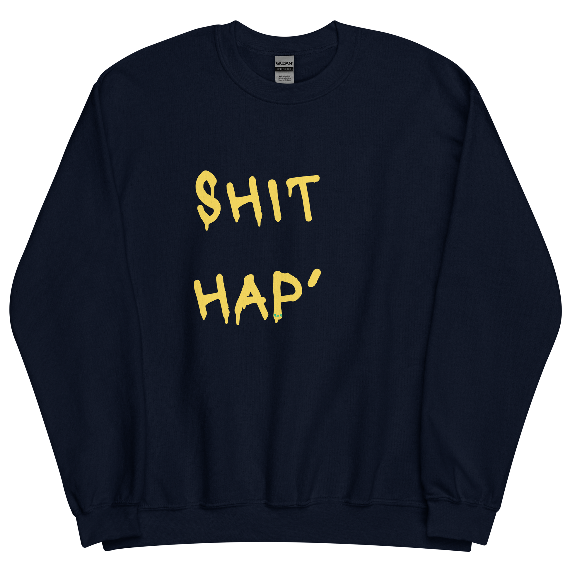 Navy sweatshirt with "This hap" Original Nine-29 Design