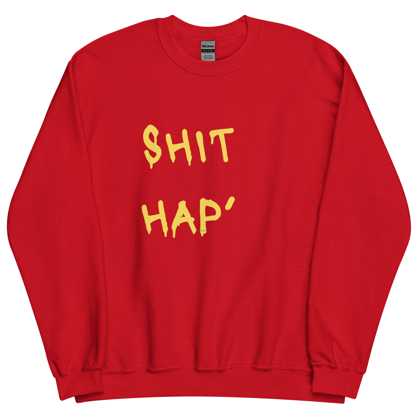 Red sweatshirt with "This hap" Original Nine-29 Design