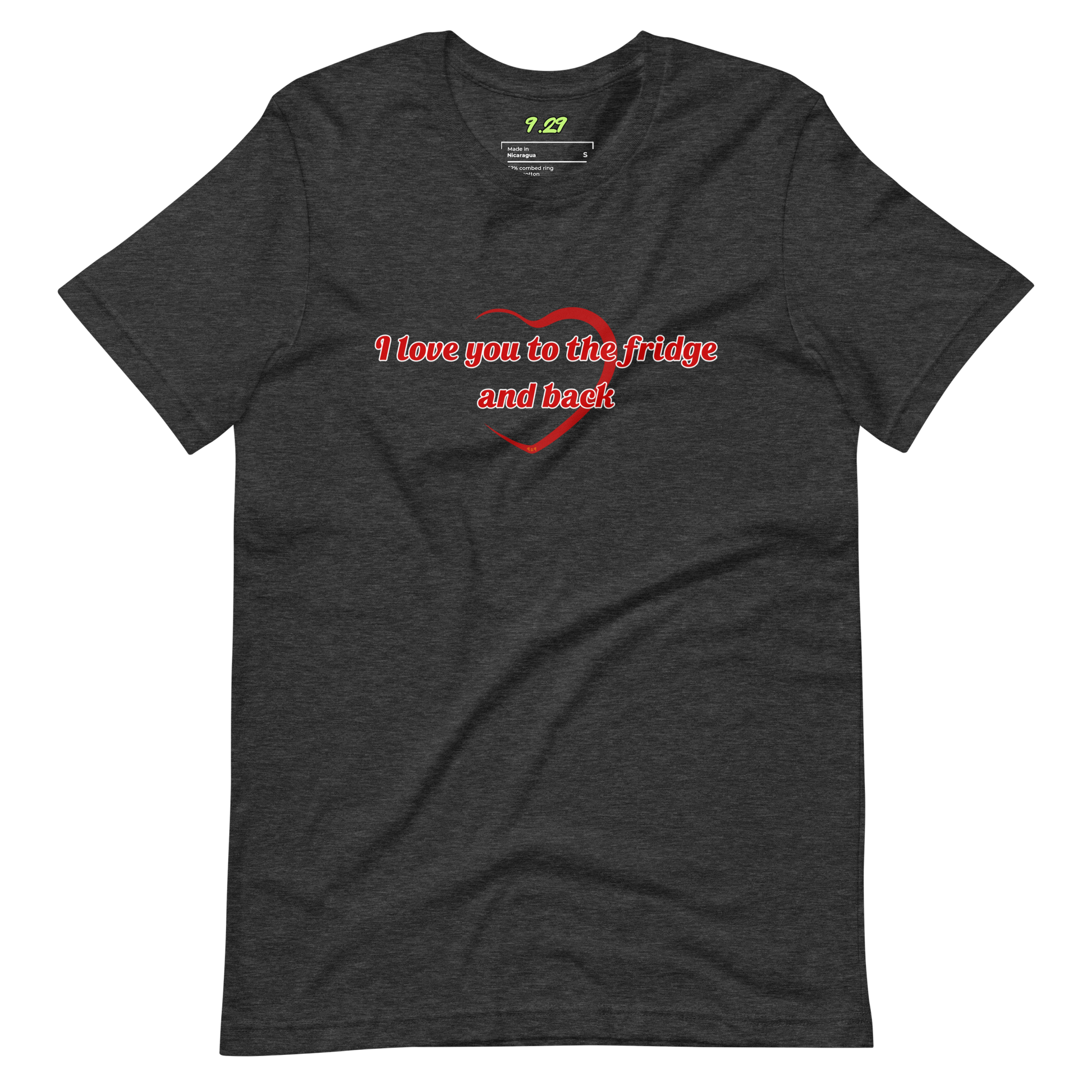 Dark grey heather t-shirt with "To the fridge" Original Nine-29 Design