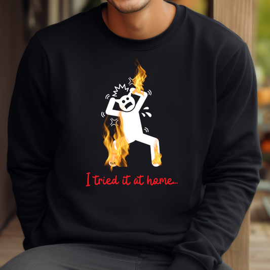 Male model wearing Black sweatshirt with "Tried it" Original Nine-29 Design