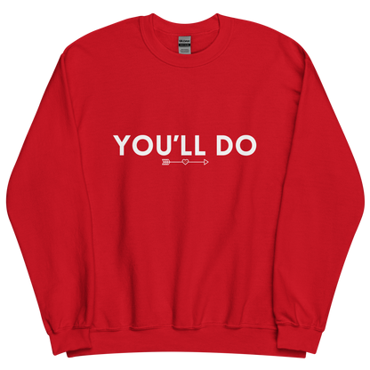 Red sweatshirt with "You'll do" Original Nine-29 Design